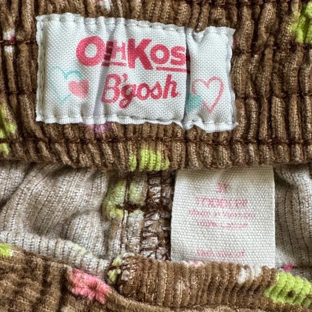 OshKosh B'gosh Girls Brown Floral Corduroy Pants Size 3T Elastic Waist Straight